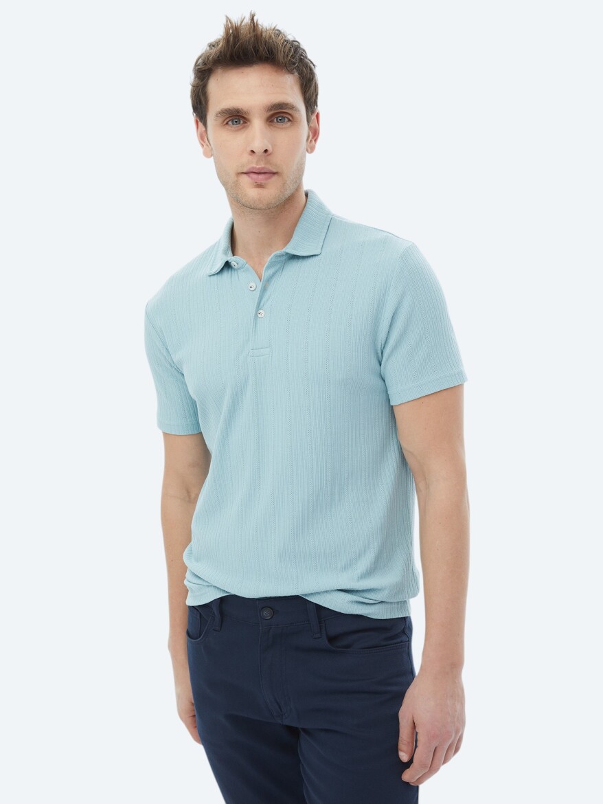 Mint Jakarlı Polo Yaka Pamuk Karışımlı T-Shirt 