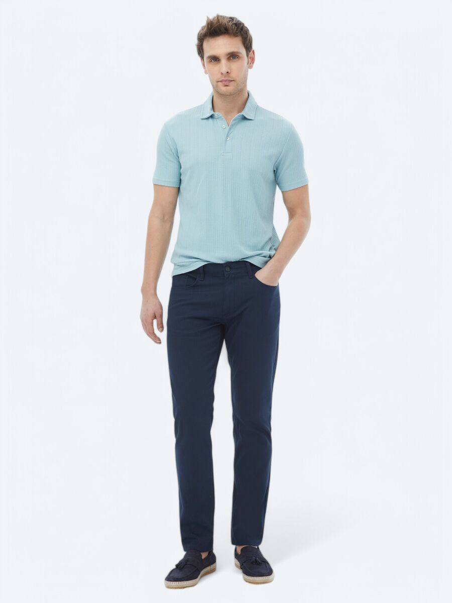 Mint Jakarlı Polo Yaka Pamuk Karışımlı T-Shirt - 3