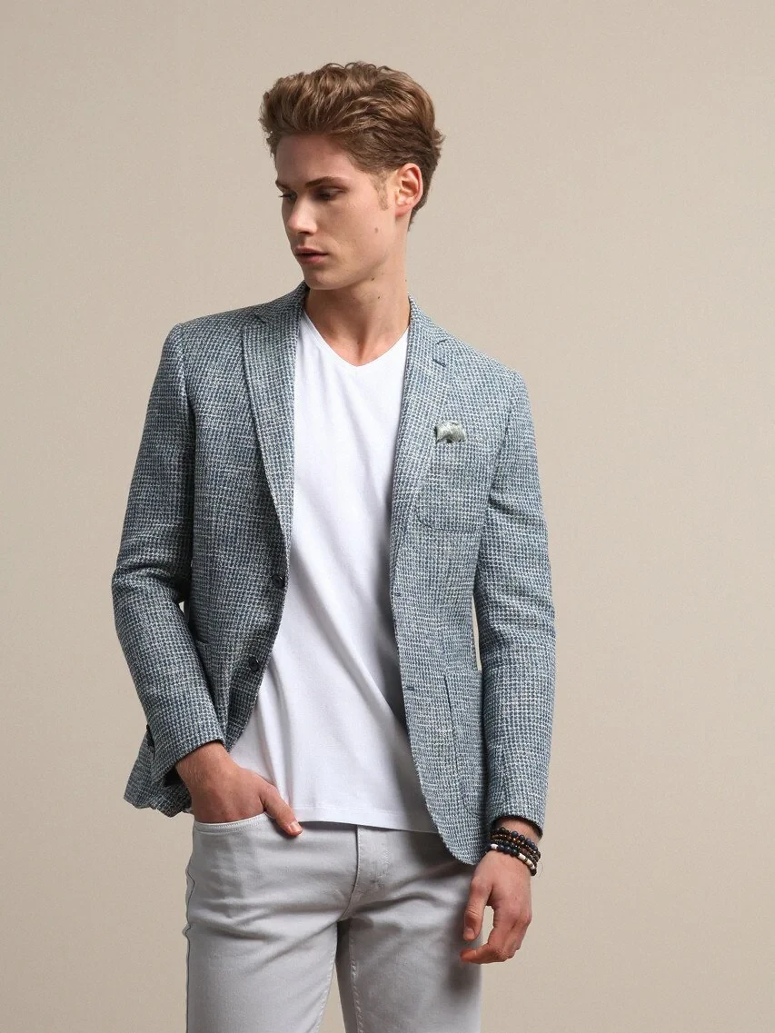 Mint Kareli Modern Fit Pamuk Karışımlı Ceket - 1