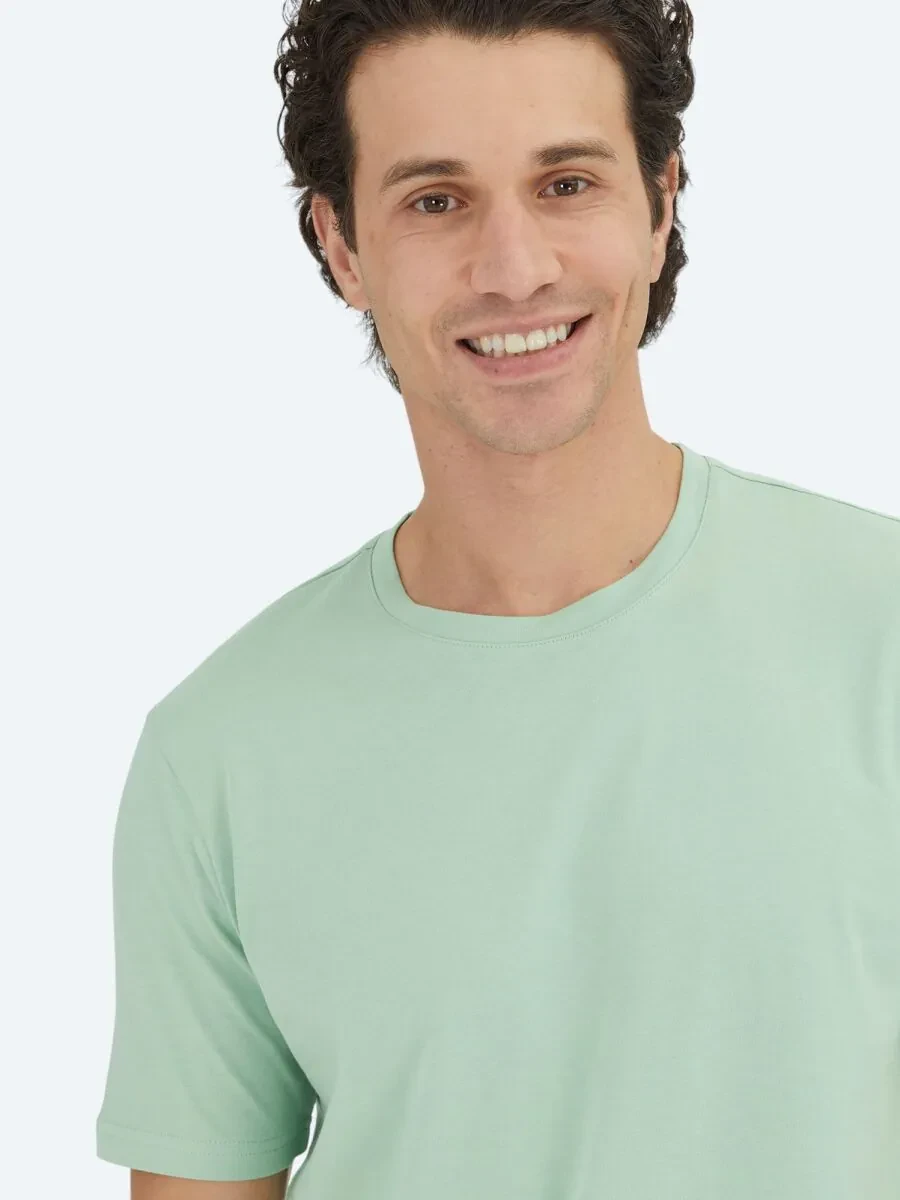 Mint Plain Crew Neck 100% Cotton T-Shirt - 3