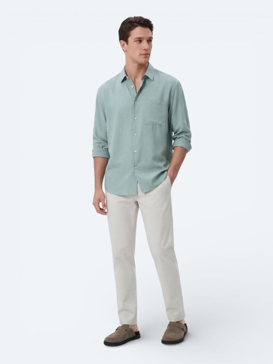 Mint Plain Oversize Fit Long Weaving Casual Shirt - 4