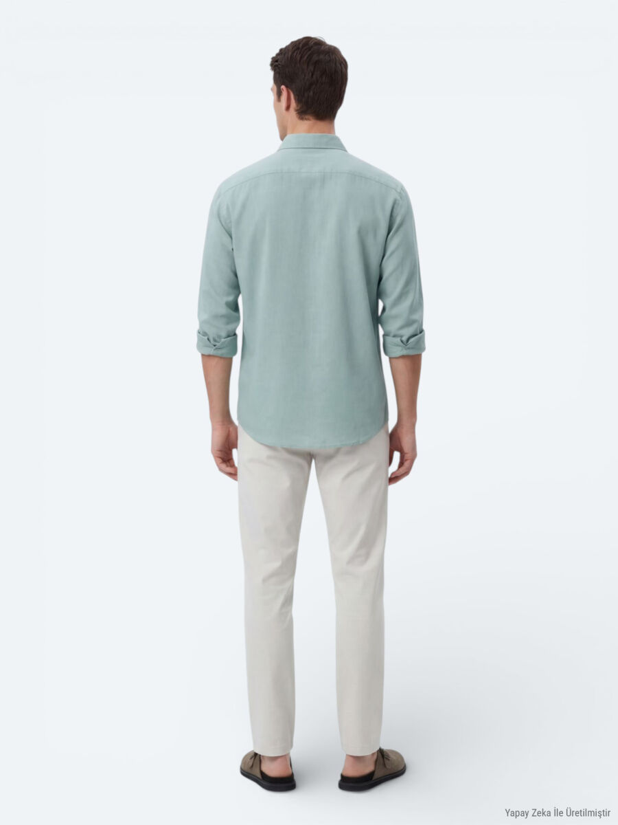 Mint Plain Oversize Fit Long Weaving Casual Shirt - 5