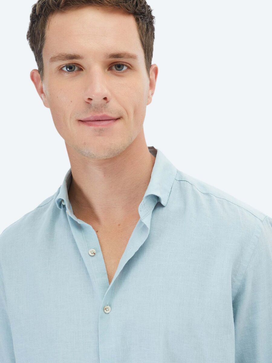 Mint Plain Regular Fit Long Weaving Casual Cotton Blended Shirt - 4