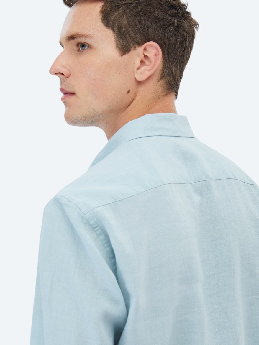 Mint Plain Regular Fit Long Weaving Casual Cotton Blended Shirt - 5