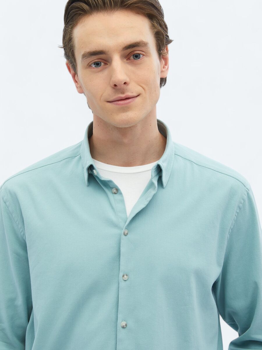Mint Plain Regular Fit Long Weaving Casual Cotton Blended Shirt - 5