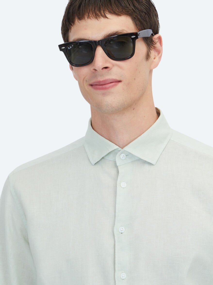 Mint Plain Regular Fit Long Weaving Casual Cotton Blended Shirt - 3