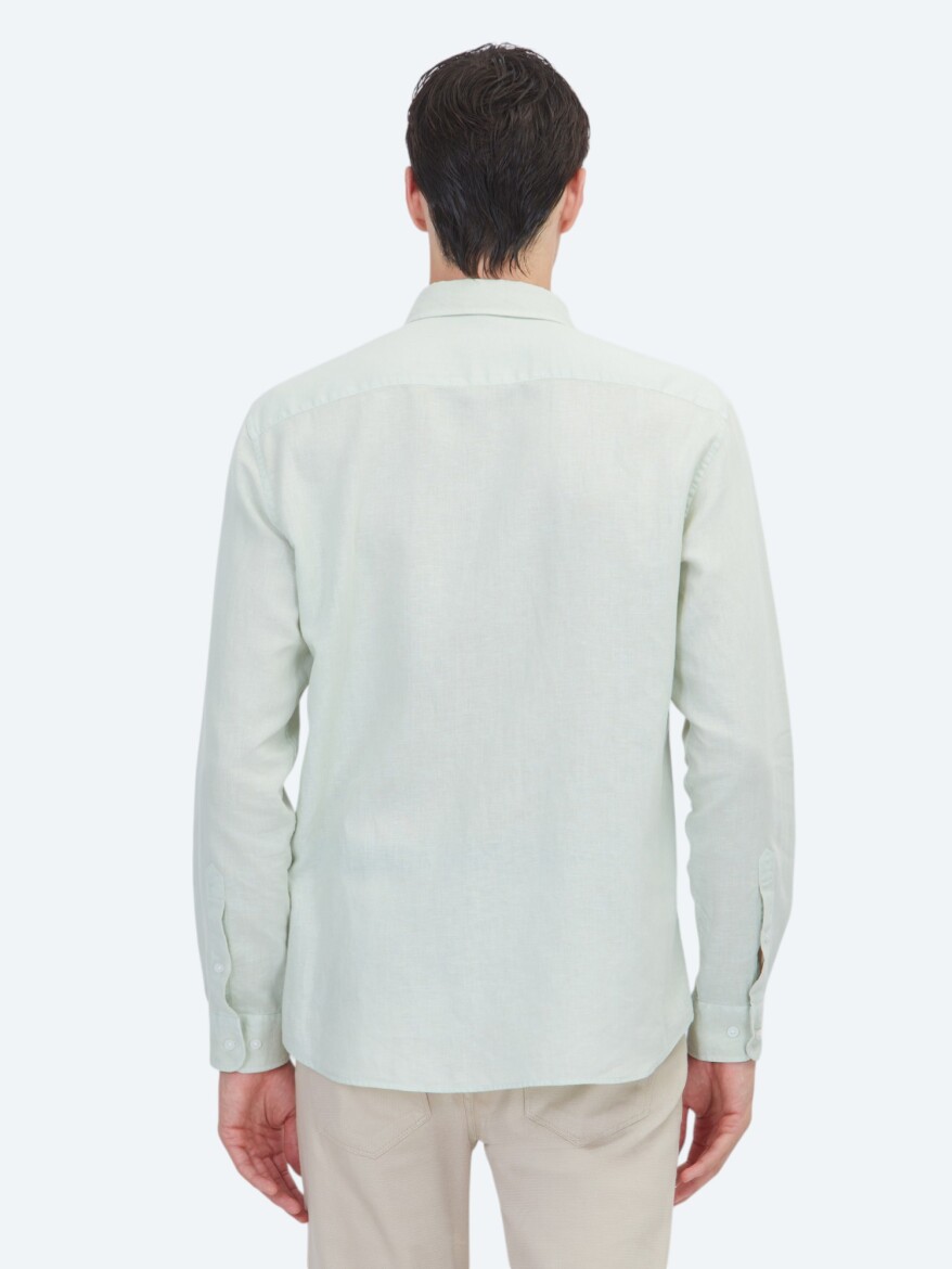 Mint Plain Regular Fit Long Weaving Casual Cotton Blended Shirt - 5