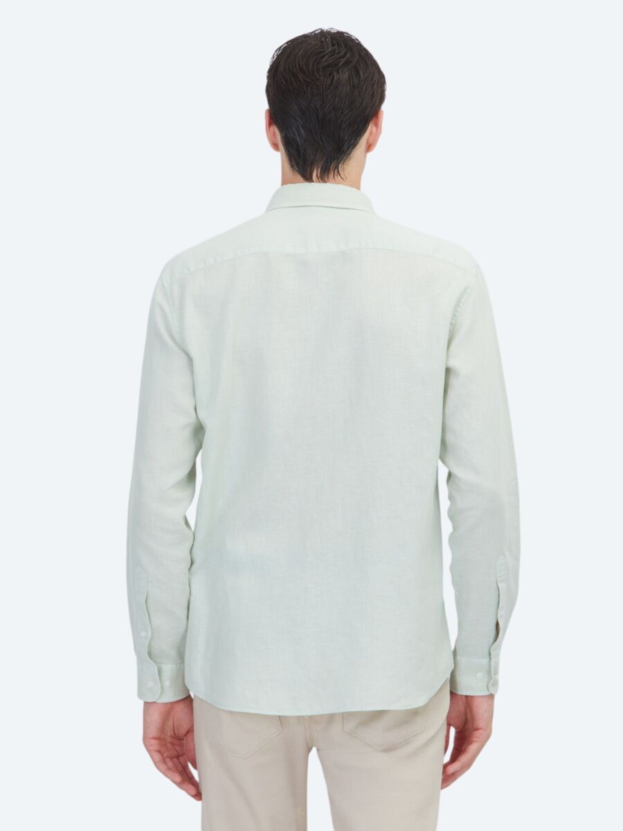 Mint Plain Regular Fit Long Weaving Casual Cotton Blended Shirt - 5