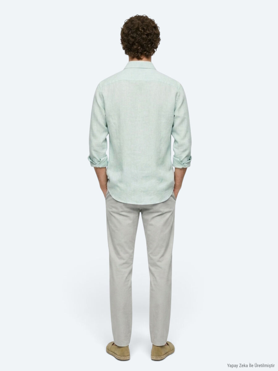 Mint Plain Regular Fit Long Weaving Casual Cotton Blended Shirt - 5