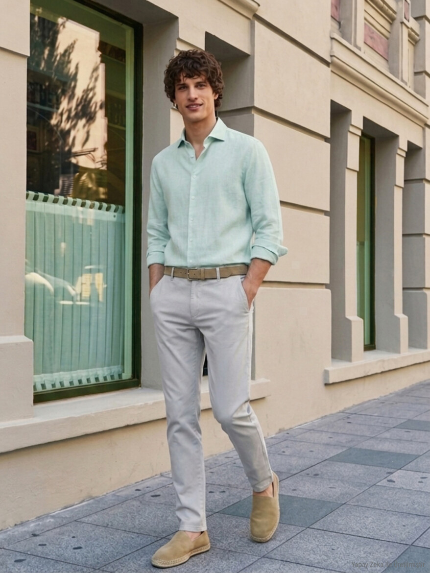 Mint Plain Regular Fit Long Weaving Casual Cotton Blended Shirt - 6