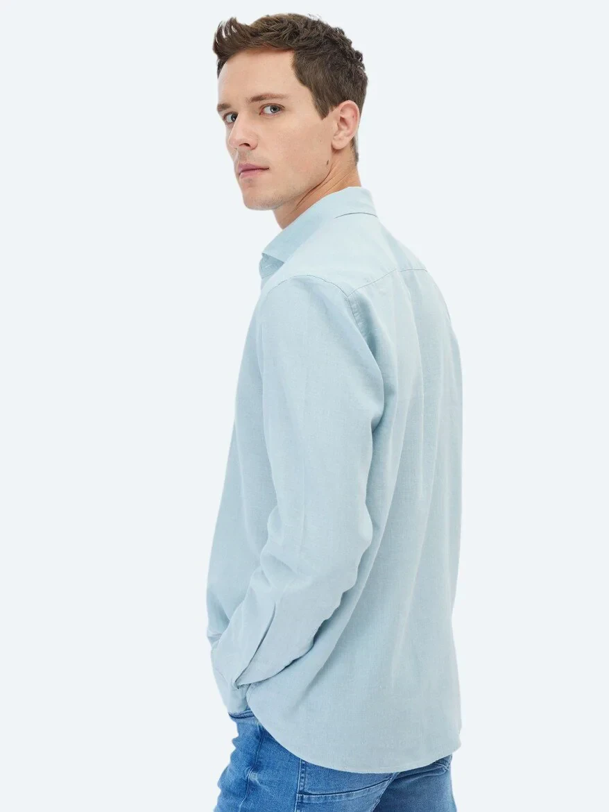 Mint Plain Regular Fit Weaving Casual Cotton Blended Shirt - 6