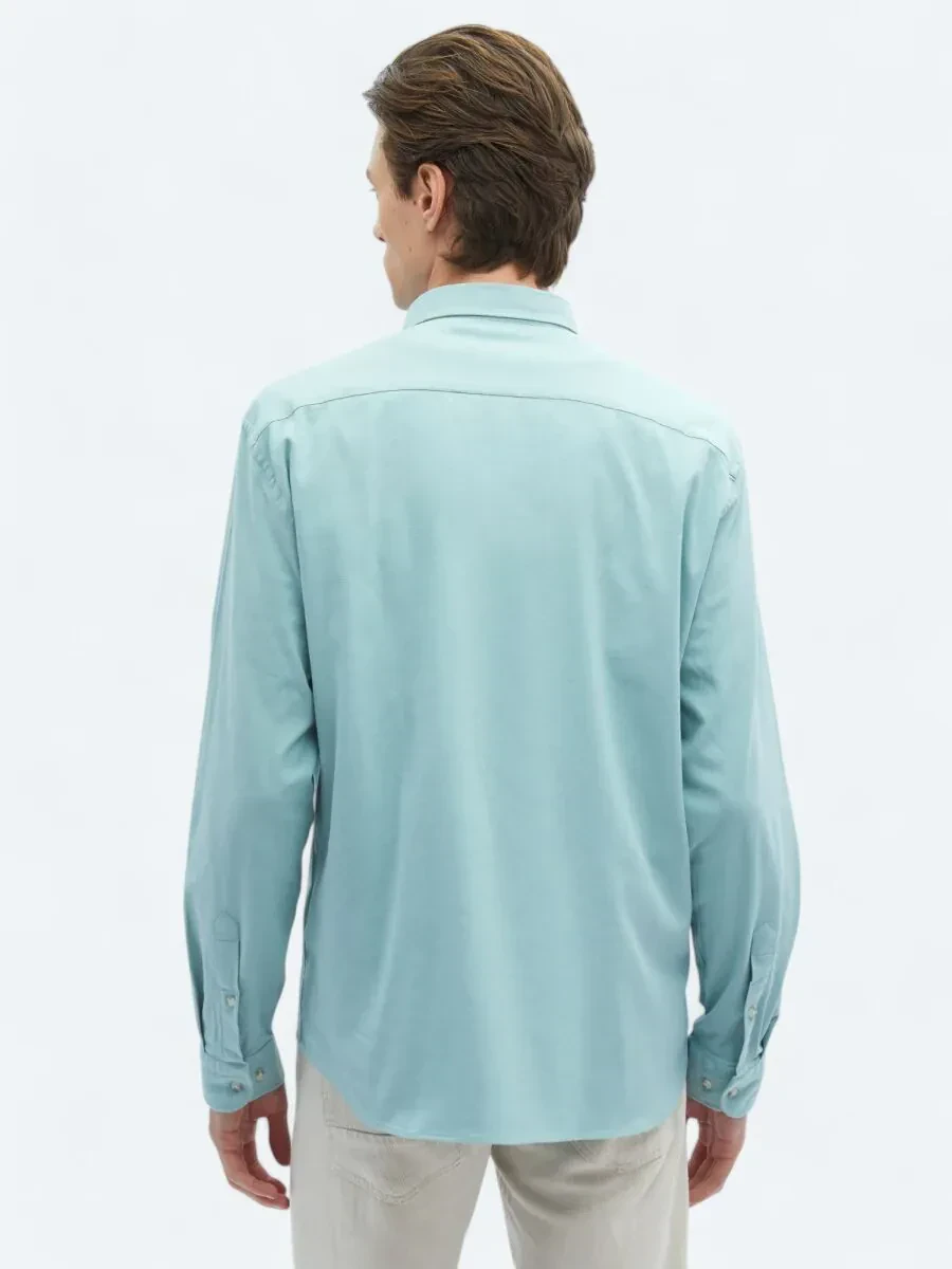 Mint Plain Regular Fit Weaving Casual Cotton Blended Shirt - 6