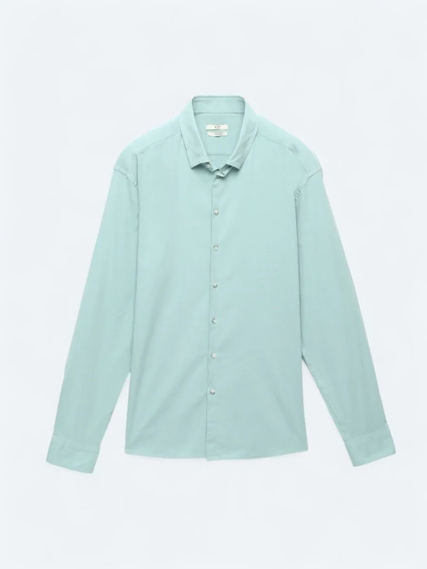 Mint Plain Regular Fit Weaving Casual Cotton Blended Shirt - 7