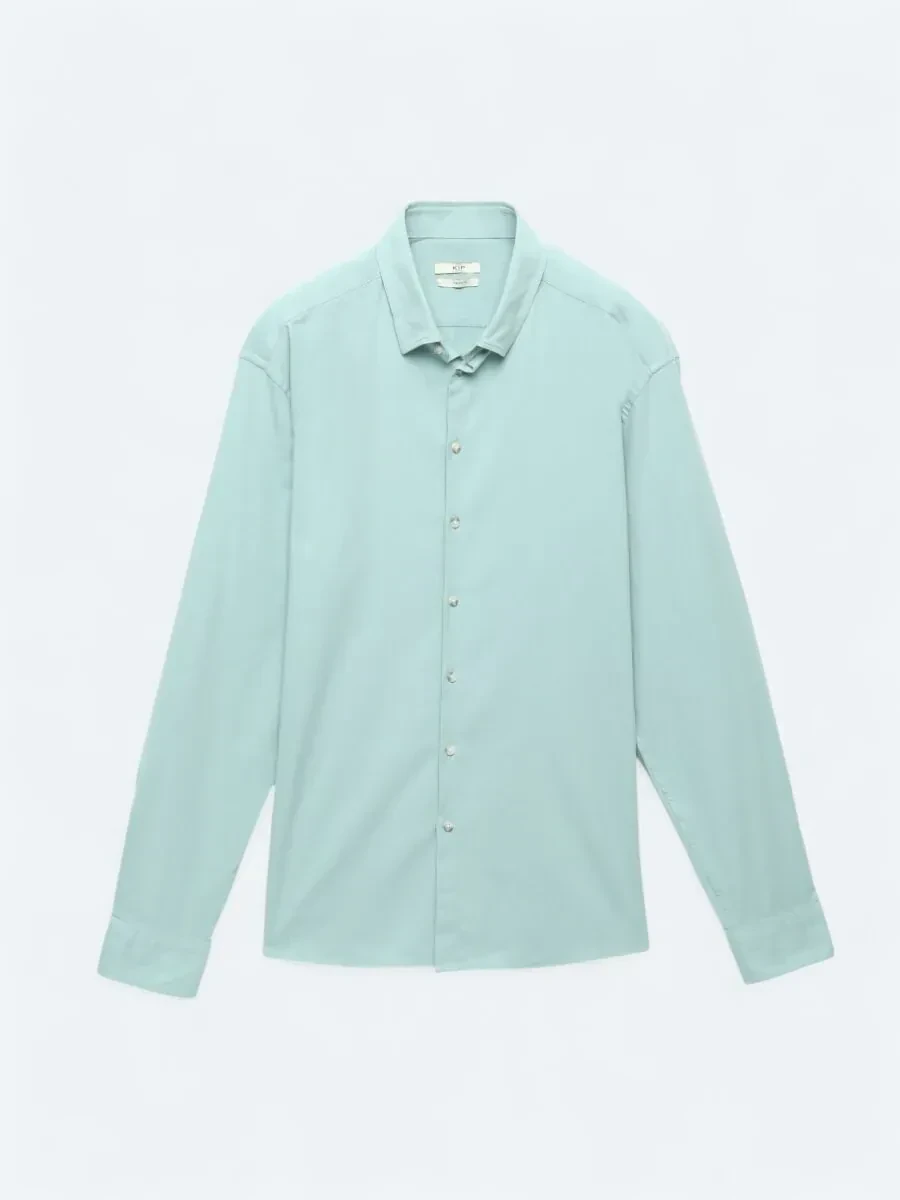 Mint Plain Regular Fit Weaving Casual Cotton Blended Shirt - 7