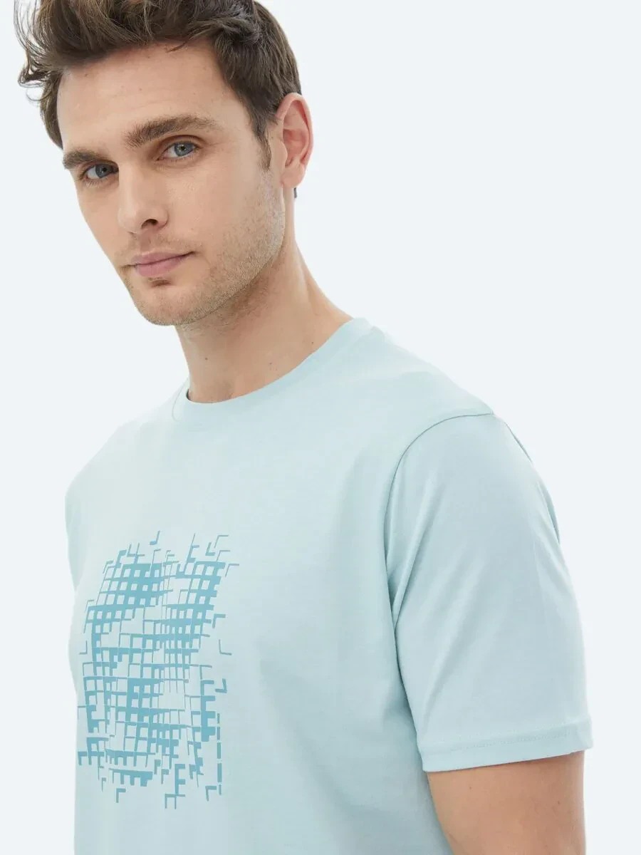 Mint Printed Crew Neck 100% Cotton T-Shirt - 6