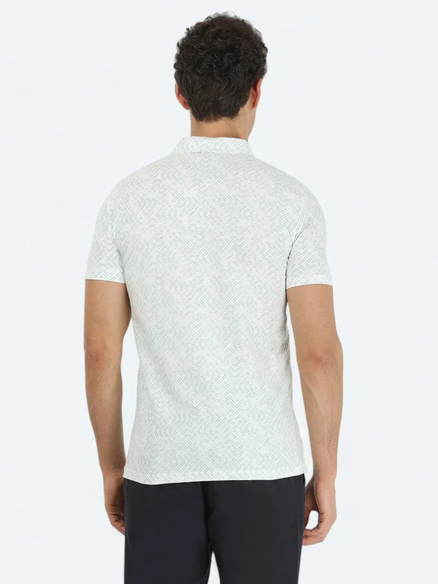 Mint Printed Polo Neck 100% Cotton T-Shirt - 4