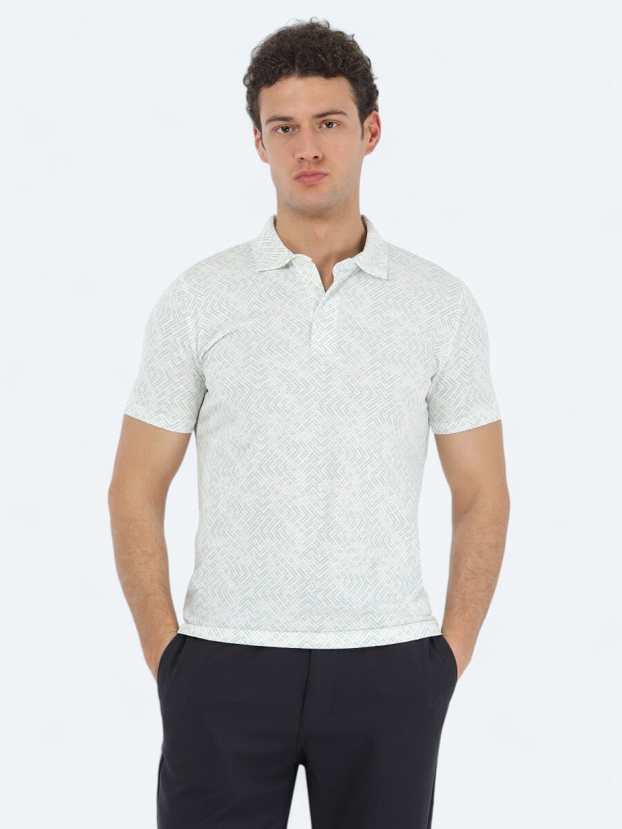 Mint Printed Polo Neck 100% Cotton T-Shirt - 3