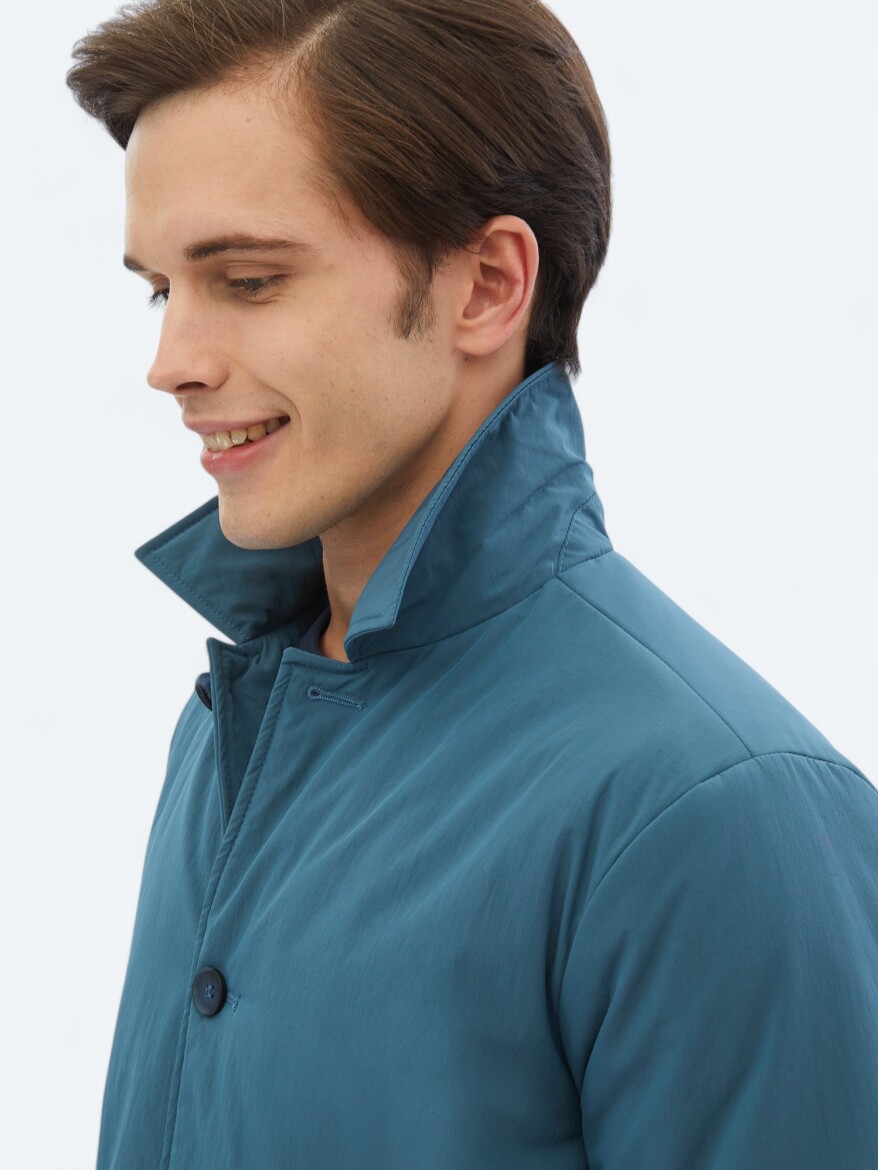 Mint Regular Fit Bebe Yaka Casual Dokuma Pardösü - 5