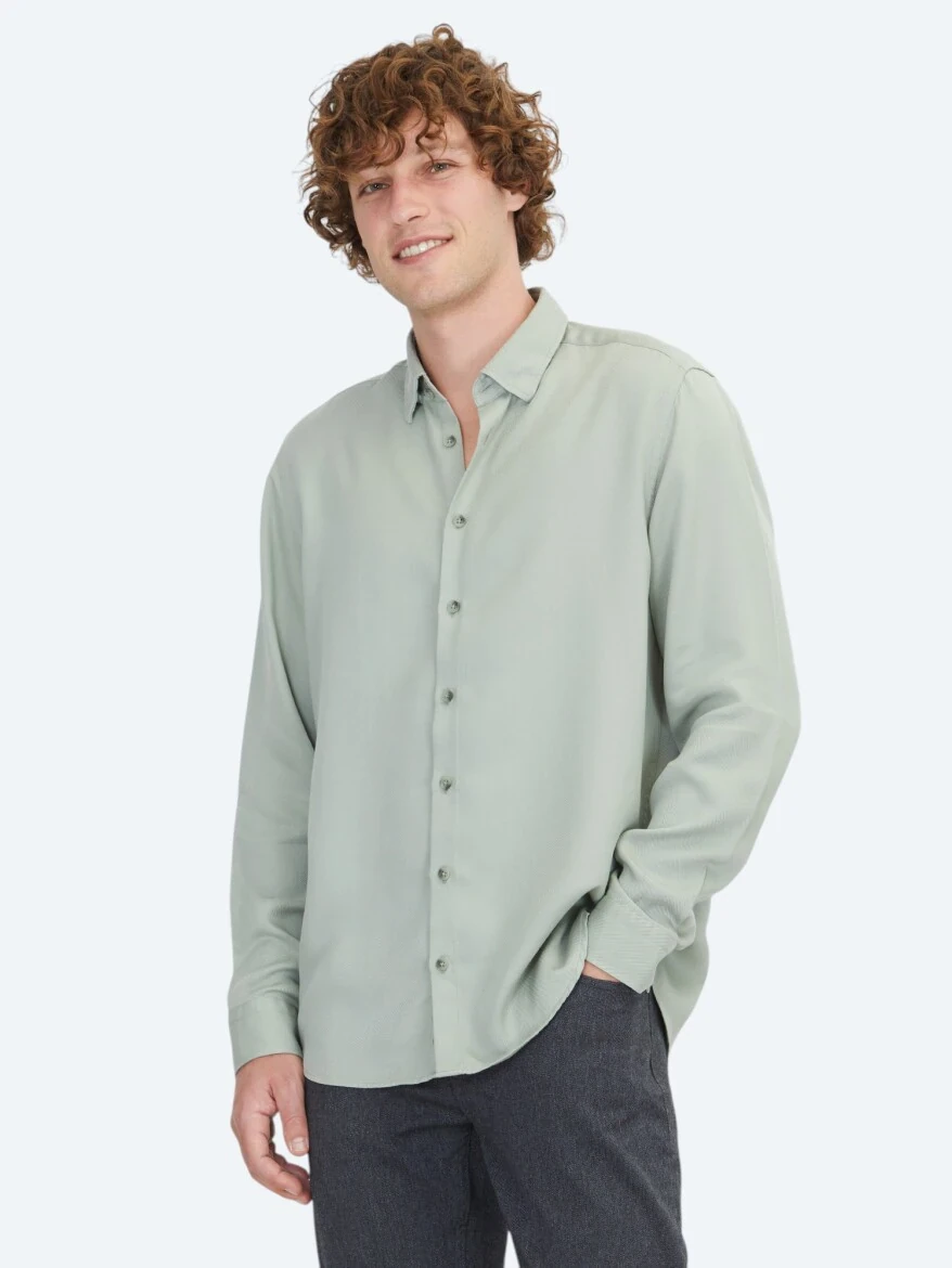 Mint Regular Fit Dokuma Casual Gömlek - 1