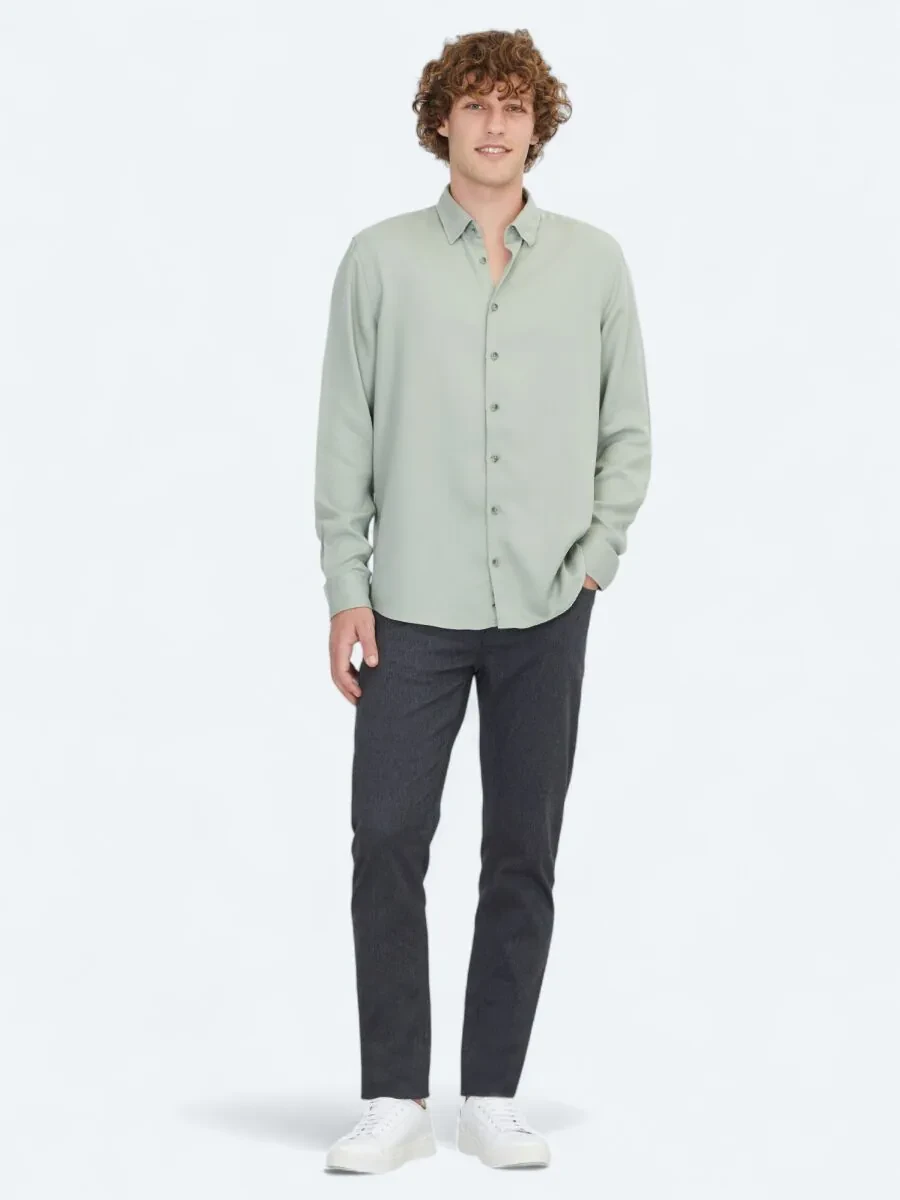 Mint Regular Fit Dokuma Casual Gömlek - 2