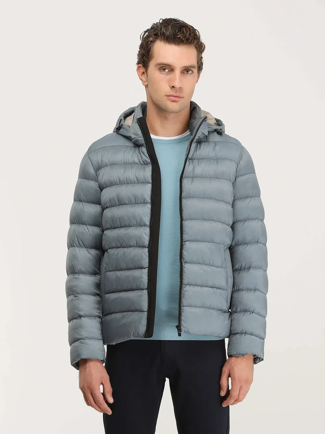 Mint Regular Fit Kapüşonlu Casual Dokuma Mont - 1