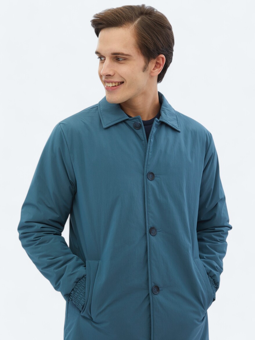 Mint Regular Fit Round Collar Casual Weaving Rain Coat - 4