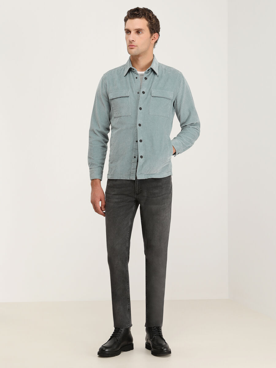 Mint Regular Fit Uzun Dokuma %100 Pamuk Overshırt - 2