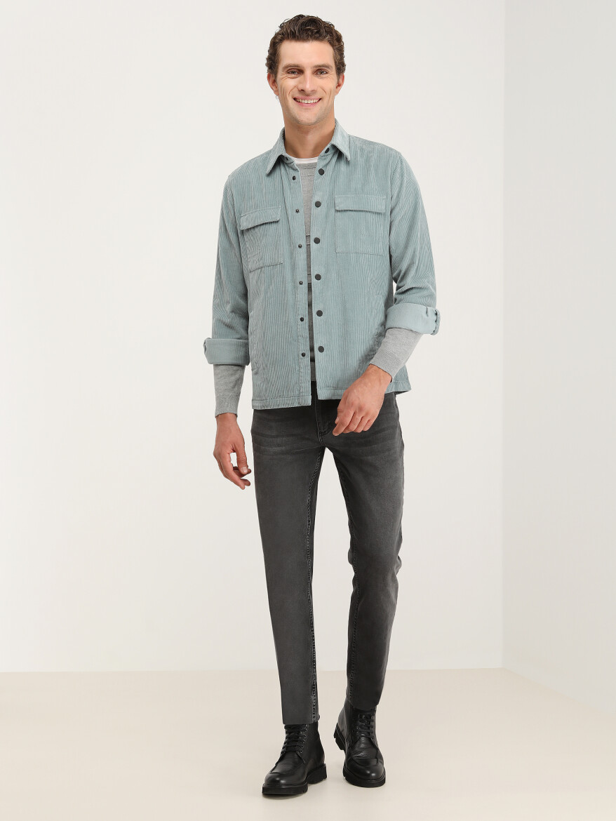 Mint Regular Fit Uzun Dokuma %100 Pamuk Overshırt - 3