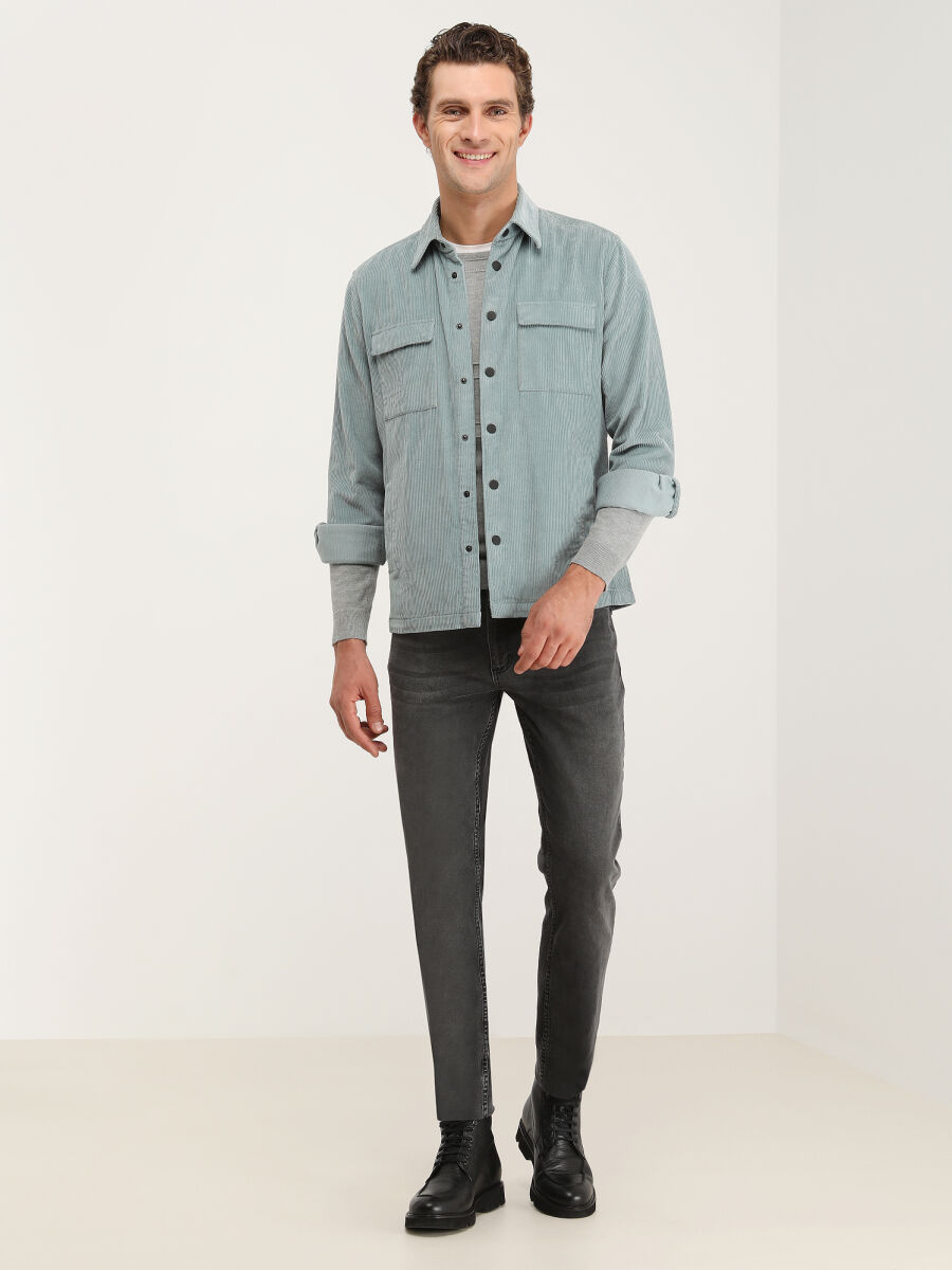 Mint Regular Fit Uzun Dokuma %100 Pamuk Overshırt - 3