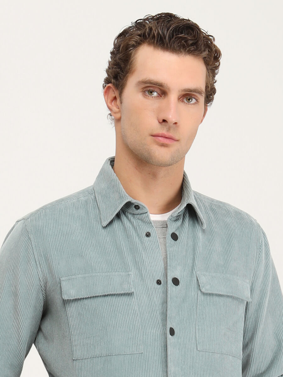 Mint Regular Fit Uzun Dokuma %100 Pamuk Overshırt - 4