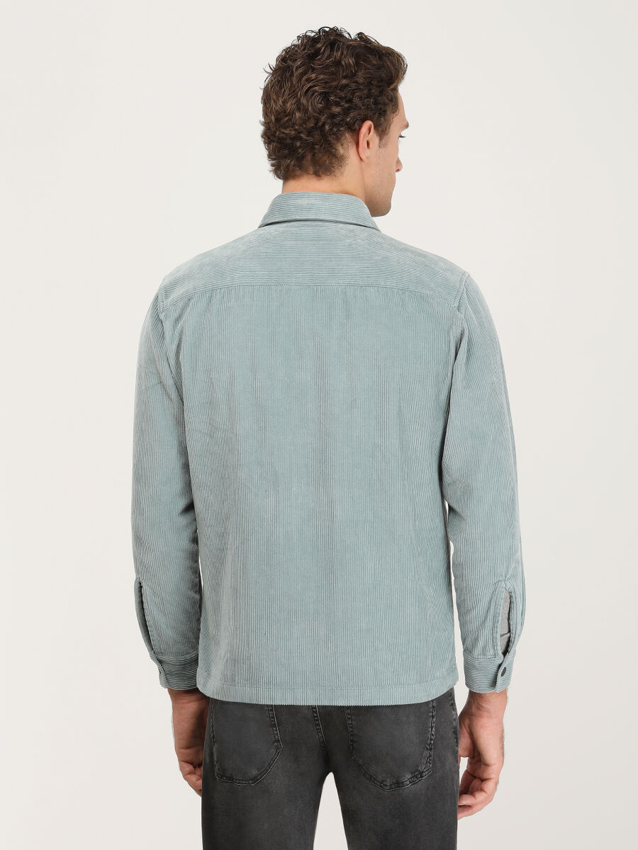 Mint Regular Fit Uzun Dokuma %100 Pamuk Overshırt - 5
