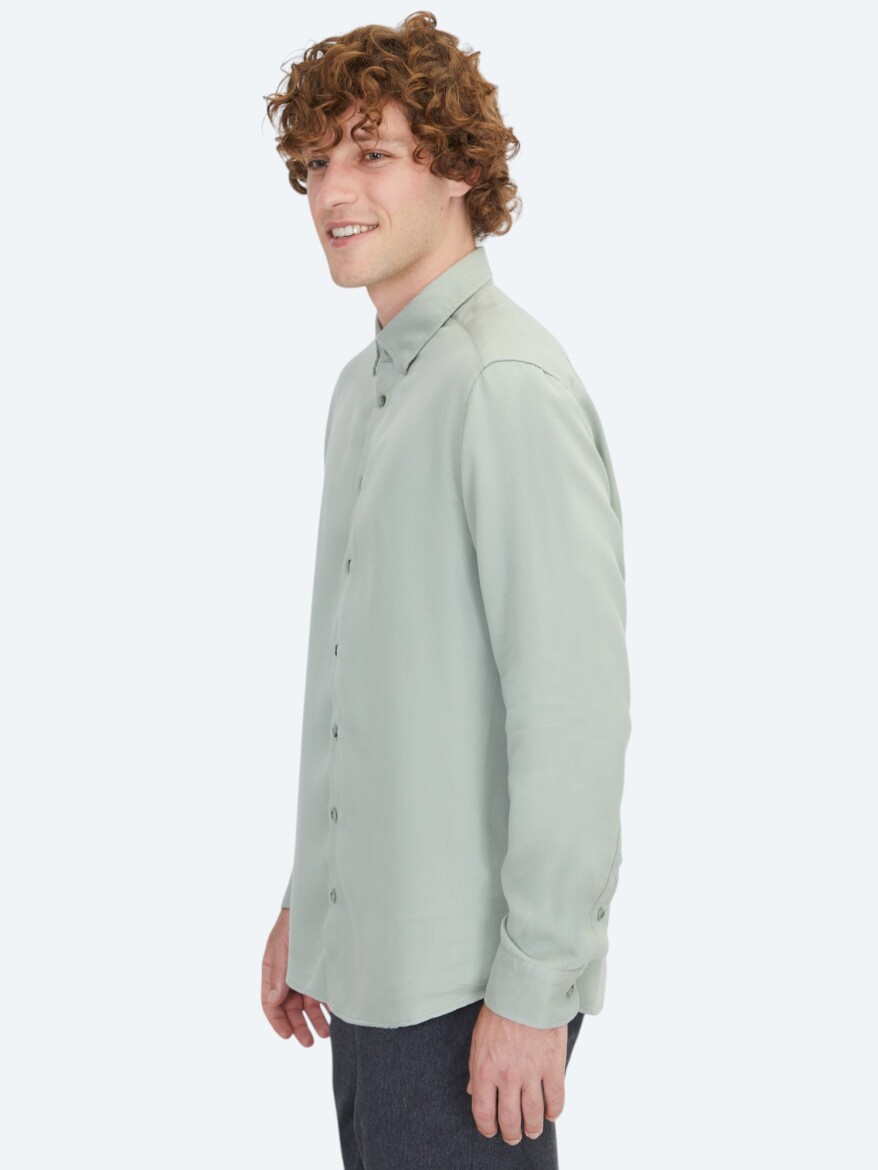 Mint Regular Fit Uzun Dokuma Casual Gömlek - 3