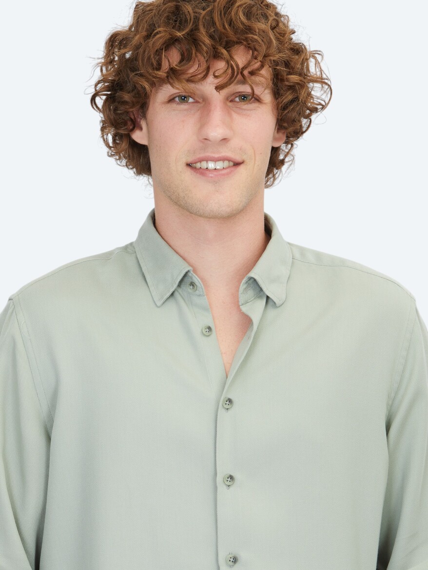Mint Regular Fit Uzun Dokuma Casual Gömlek - 4