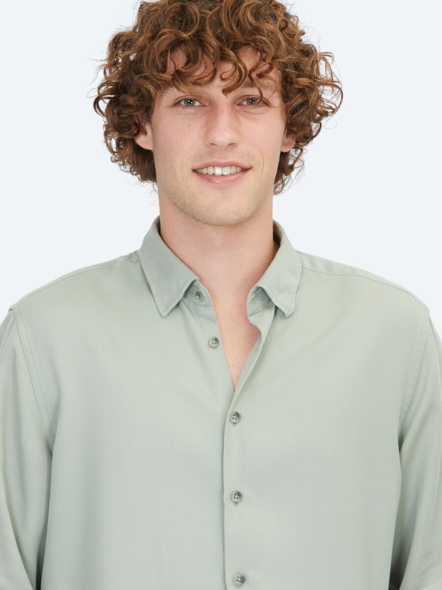 Mint Regular Fit Uzun Dokuma Casual Gömlek - 4