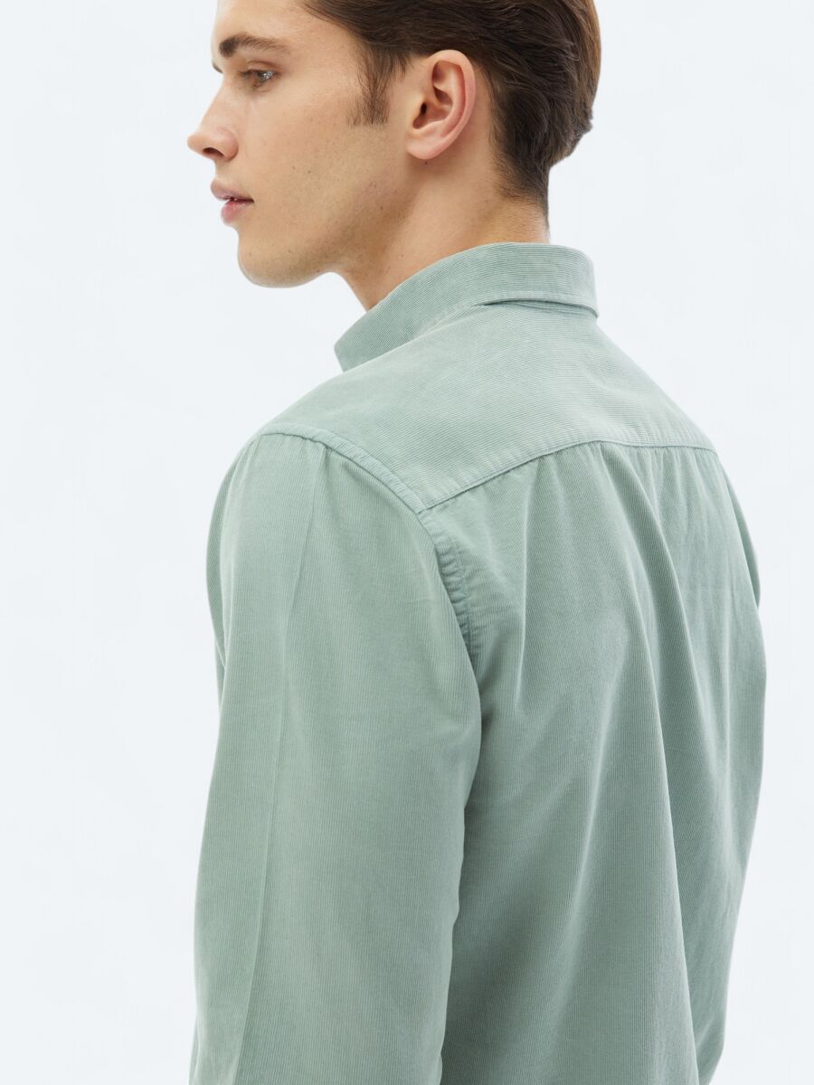 Mint Ribbed Regular Fit Long Weaving Casual 100% Cotton Shirt - 6