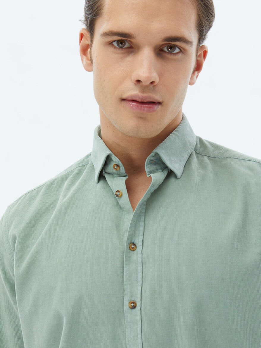 Mint Ribbed Regular Fit Weaving Casual 100% Cotton Shirt - 5