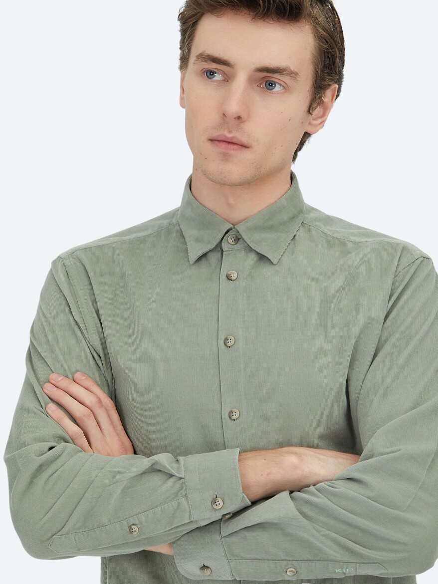 Mint Ribbed Regular Fit Weaving Casual 100% Cotton Shirt 