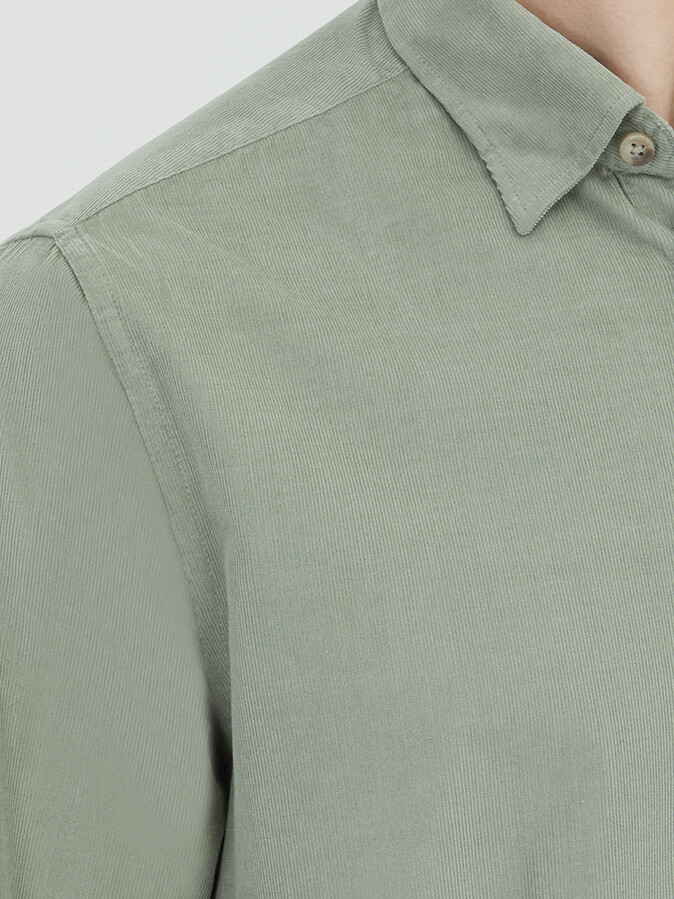 Mint Ribbed Regular Fit Weaving Casual 100% Cotton Shirt - 4