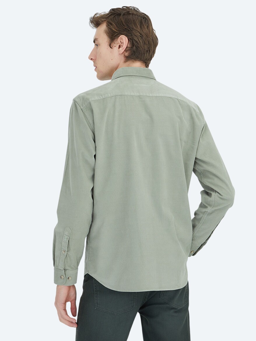 Mint Ribbed Regular Fit Weaving Casual 100% Cotton Shirt - 6