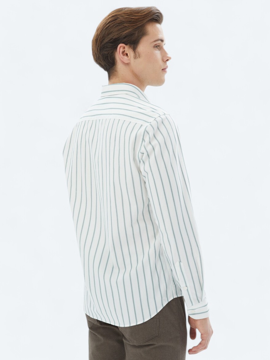 Mint Striped Regular Fit Long Weaving Casual 100% Cotton Shirt - 6