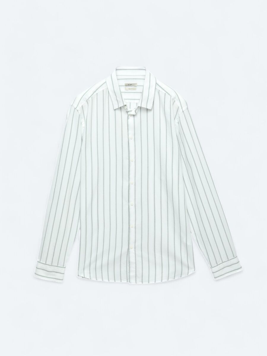 Mint Striped Regular Fit Long Weaving Casual 100% Cotton Shirt - 7