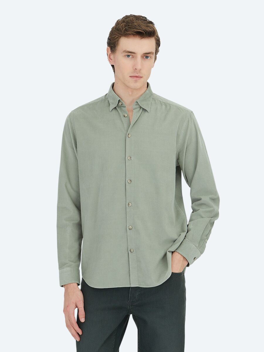 Mint Striped Regular Fit Long Weaving Casual 100% Cotton Shirt - 1