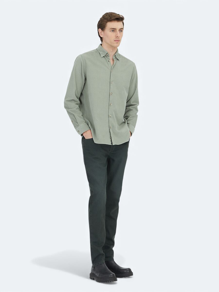 Mint Striped Regular Fit Long Weaving Casual 100% Cotton Shirt - 3