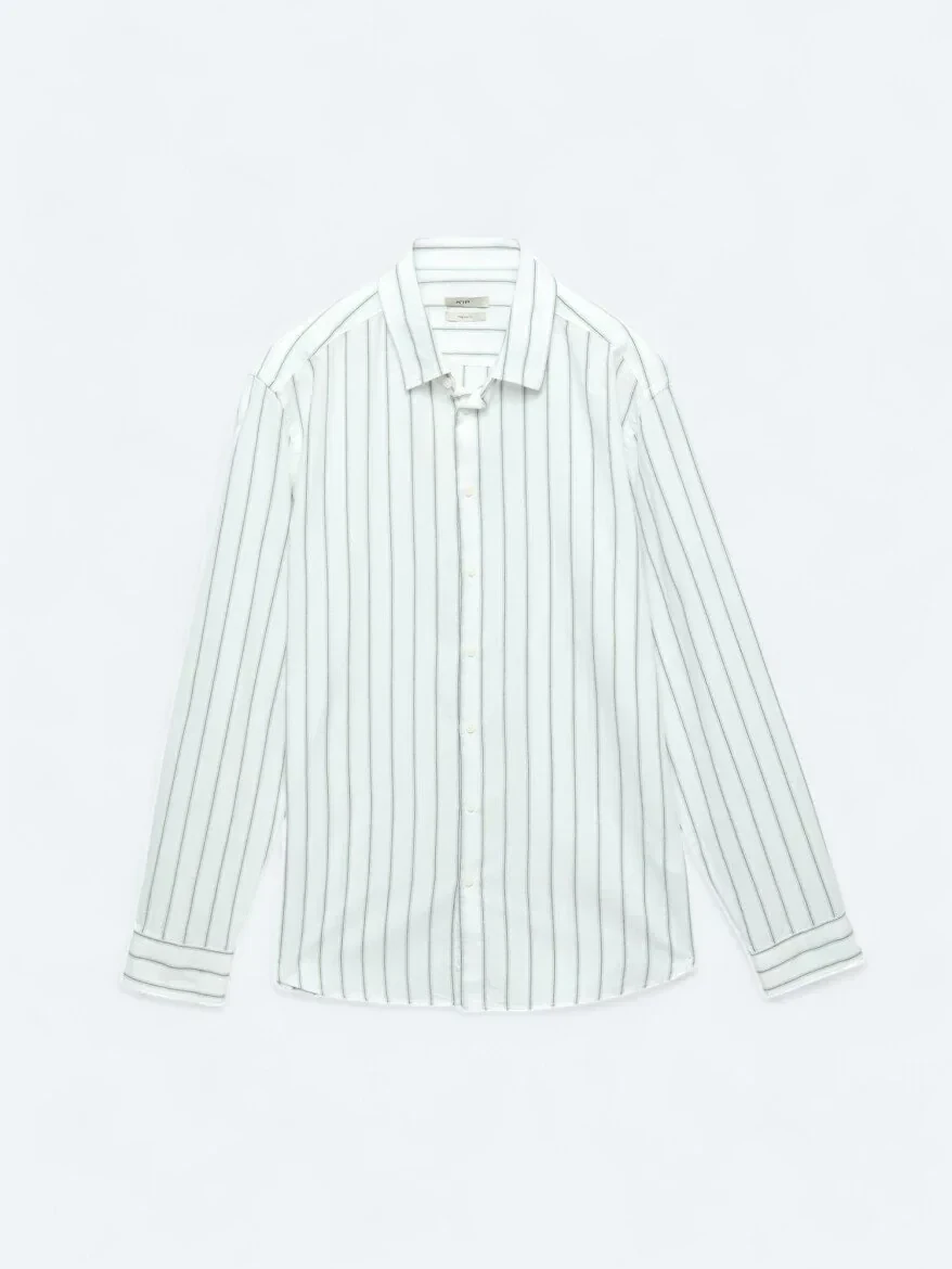 Mint Striped Regular Fit Weaving Casual 100% Cotton Shirt - 7