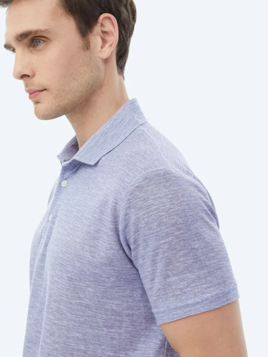 Mor Baskılı Polo Yaka Pamuk Karışımlı T-Shirt - 7