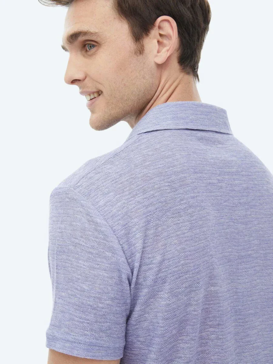 Mor Baskılı Polo Yaka Pamuk Karışımlı T-Shirt - 9