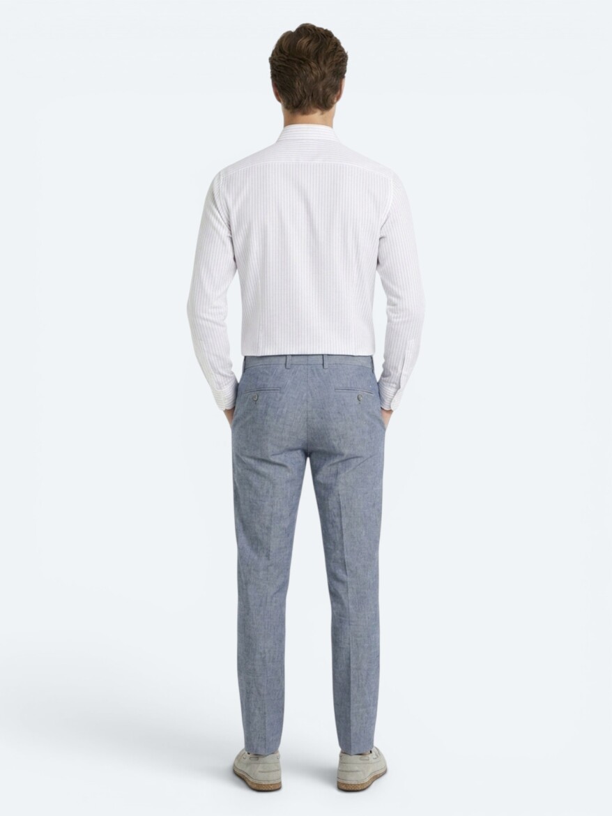 Mor Çizgili Regular Fit Uzun Dokuma Casual Pamuk Karışımlı Gömlek - 5