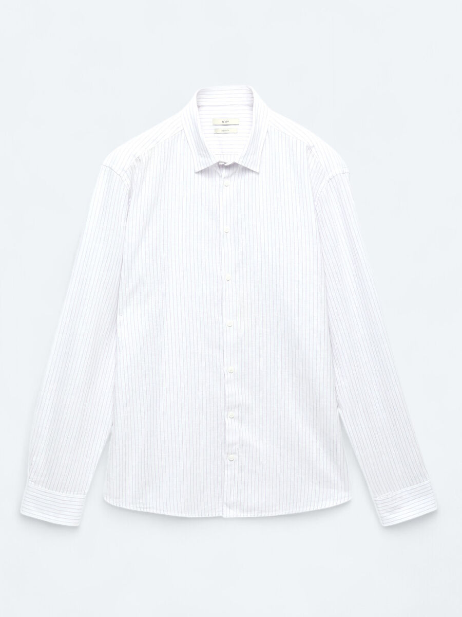 Mor Çizgili Regular Fit Uzun Dokuma Casual Pamuk Karışımlı Gömlek - 6