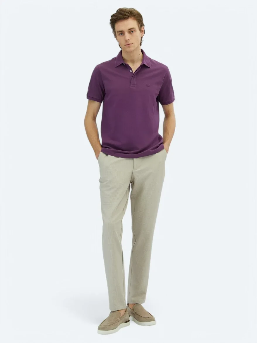 Mor Düz Polo Yaka %100 Pamuk T-Shirt - 2