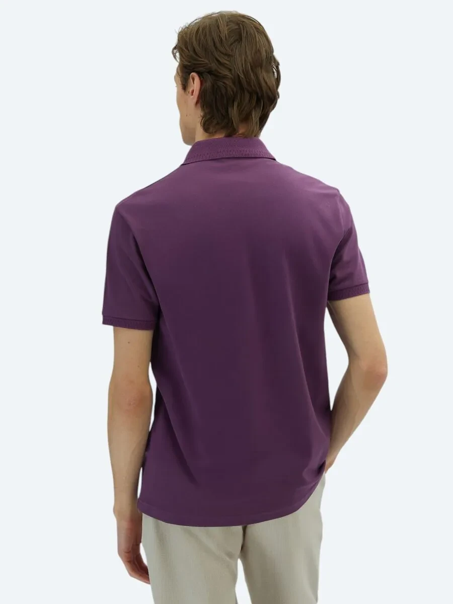 Mor Düz Polo Yaka %100 Pamuk T-Shirt - 5